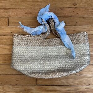 Shiraleah Chicago 100% Jute Tote Bag Purse Gold Stripe Boho Hippie Beach